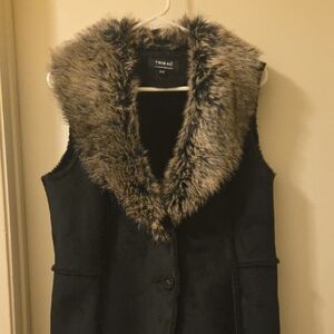 Tribal Black Vest with Faux Fur Collar